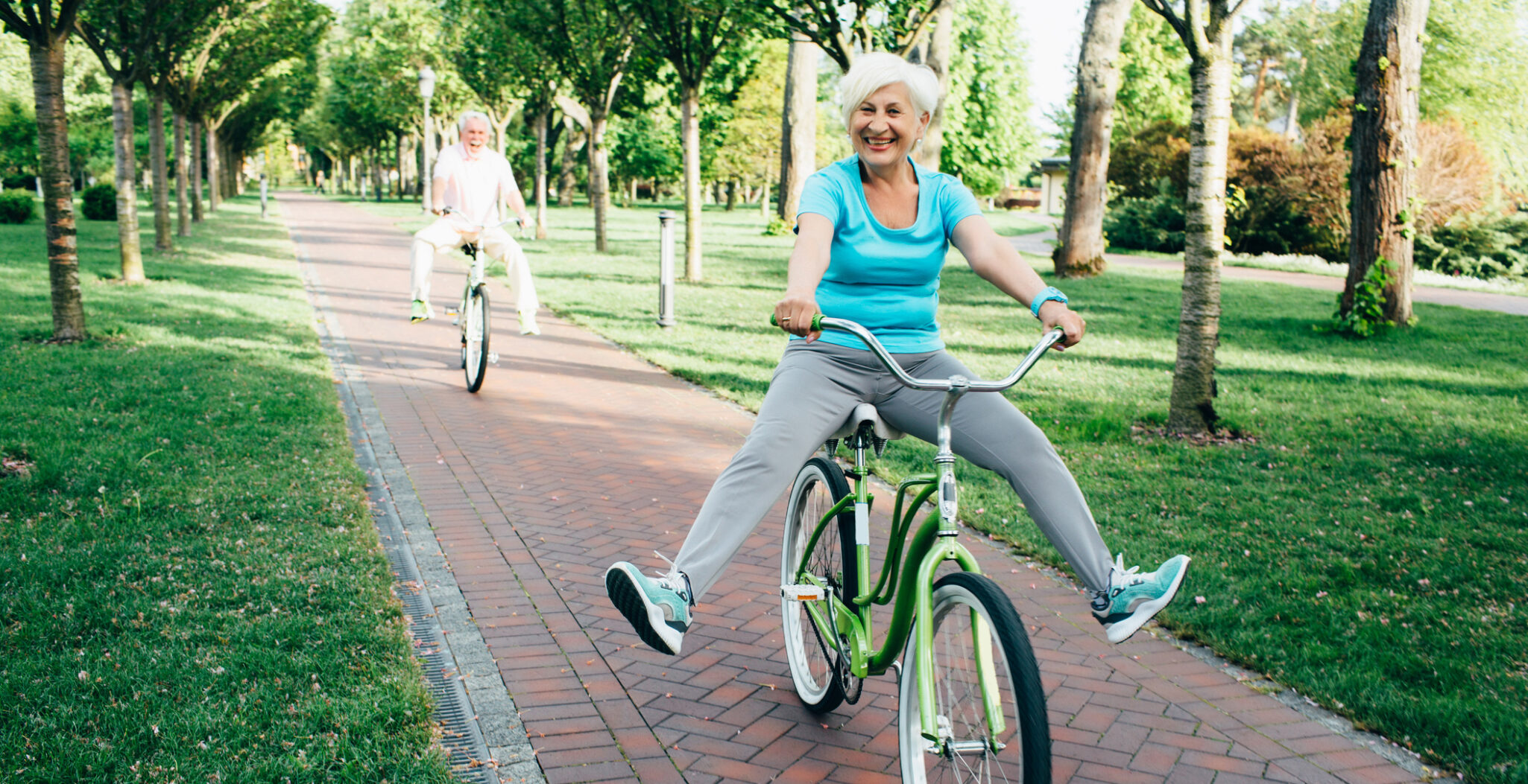 Active older couple riding bikes found their answer to 