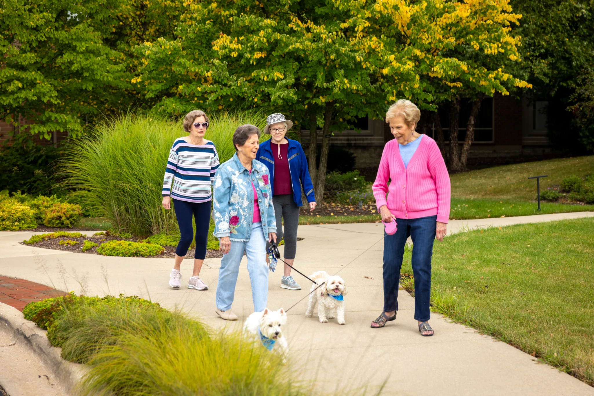 social activities for seniors at Monarch Landing include a pet walking club for residents.
