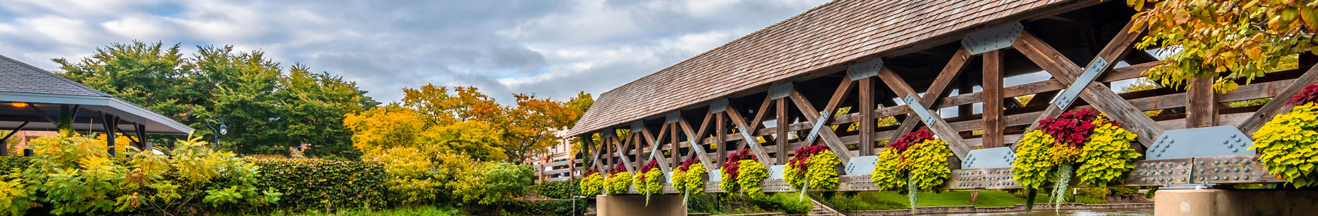 A covered wood bridge